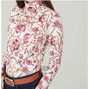 Spartina 449 Stefanie Turtleneck Tee In Harbor River Jacobean Size XS